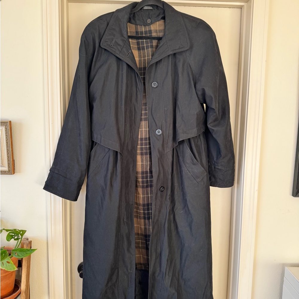 Black Trench Coat with Plaid Lining